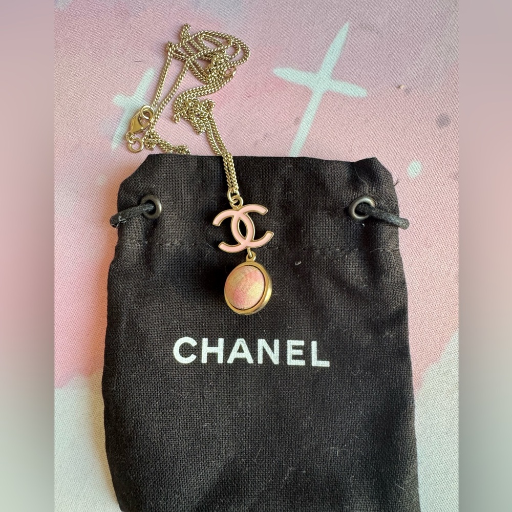 Chanel Japan CC Pink Gingham Pendant Necklace